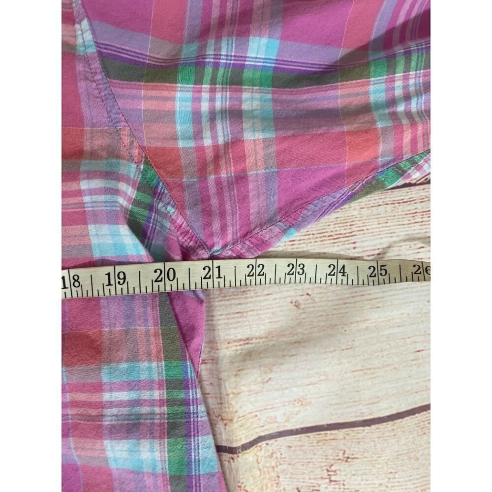 Lauren Ralph Lauren Women's Pink Plaid Roll Tab Sleeve Button Front Shirt - XL - Picture 6 of 10